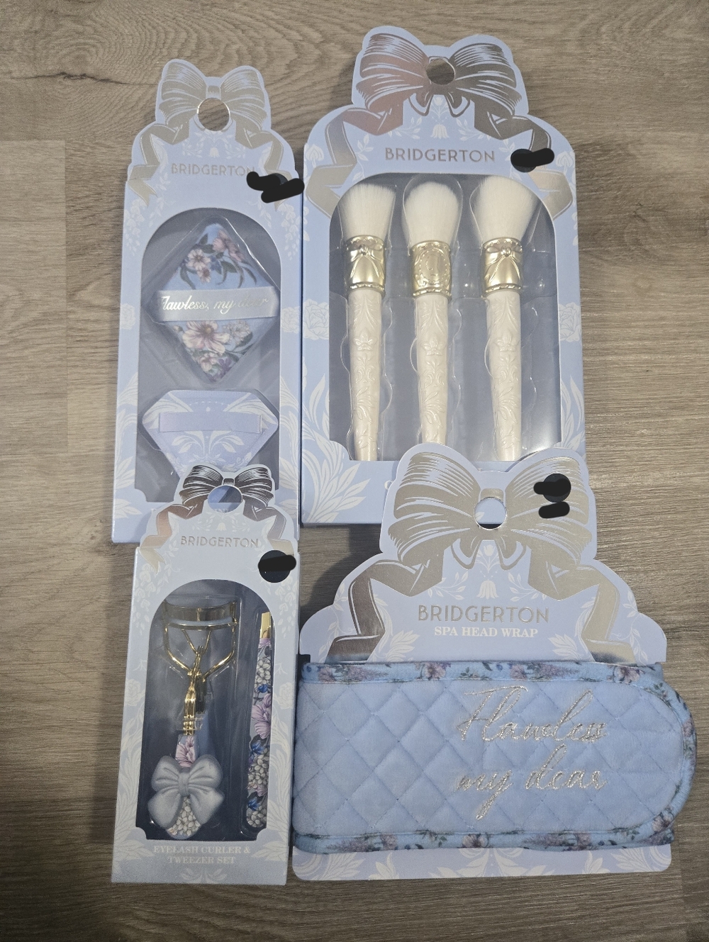 Bundle Of Bridgerton Blue Floral Makeup Gift Set, Brushes, Spa Headband, Primark